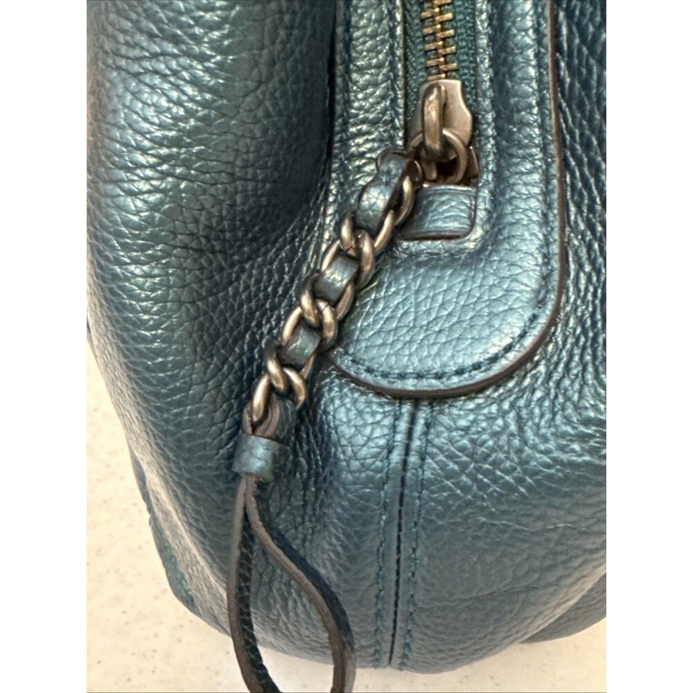 Coach 22209 Lexy Leather Chain Metallic Peacock Teal Tote Shoulder Bag Purse EUC - Picture 13 of 16